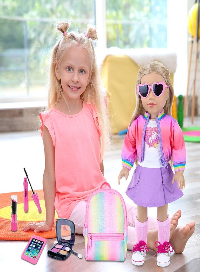 ZITA ELEMENT American 18 Inch Doll Clothes and Makeup Accessories Set - Dolls Makeup and Outfit Playsets Bundle with Rainbow Backpack and Fashion Essentials (Doll NOT Included) - Image 5